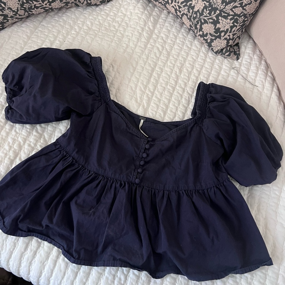Free People Midnight Blue Buttoned Top